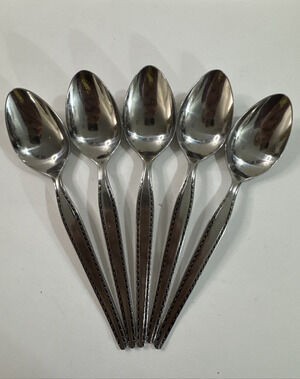 5 Vintage National Stainless Granada Teaspoons Flatware Japan MCM Silverware